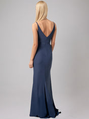 Sheath/Column Stretch Crepe V Neck Sleeveless Floor Length Dress