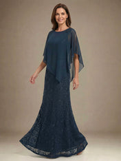 Sheath/Column Scoop Floor-Length Chiffon Lace Mother of the Bride Dress With Sequins Beading