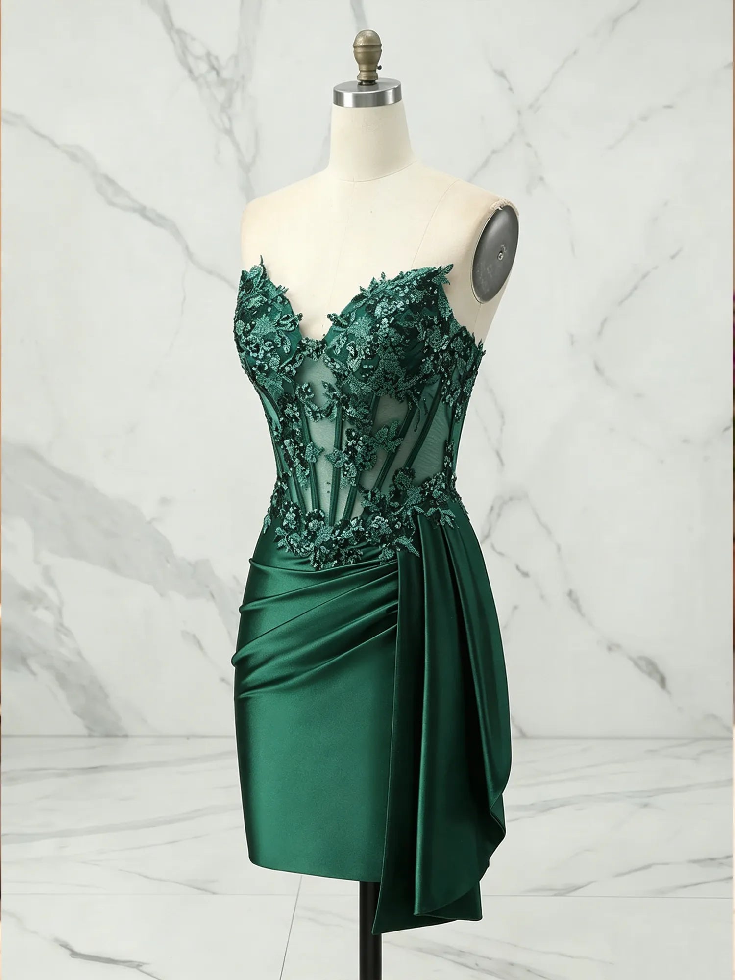 Strapless Sweetheart Lace Corset Satin Mini Dress Homecoming Dresses