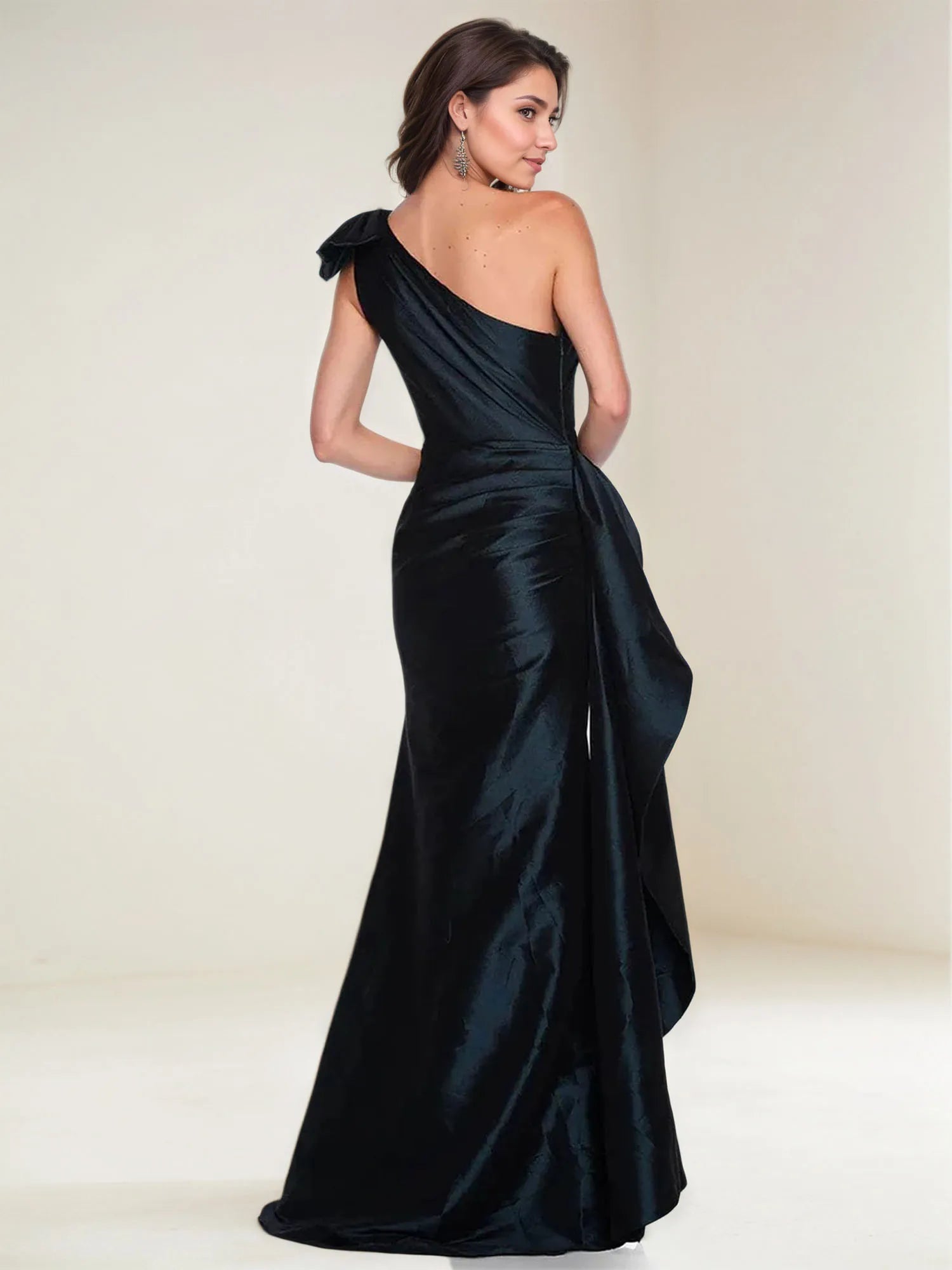 Sheath One Shoulder Sleeveless Bow Floor-Length Fitted Dress