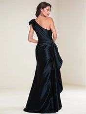 Sheath One Shoulder Sleeveless Bow Floor-Length Fitted Dress