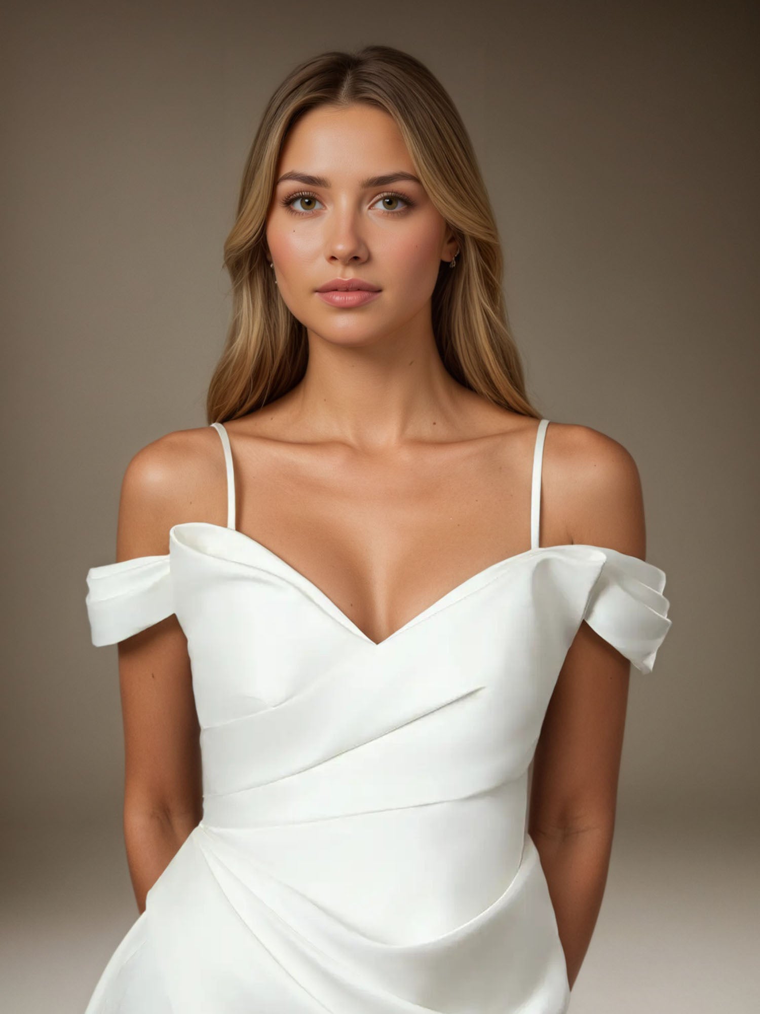 White Mermaid Strapless Double Faced Satin Wedding Dress