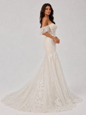 Elegant Off-the-Shoulder Corset Lace Mermaid Wedding Dress with Ruffled Sleeves and Chapel Train