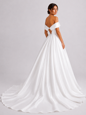 Elegant Off-The-Shoulder Satin Ball Gown Wedding Dress with Sweep Train