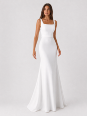 Elegant Square Neck Satin Sheath Wedding Dress with Sweep Train