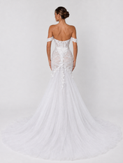 Elegant Off-the-Shoulder Lace Applique Mermaid Wedding Dress with Chapel Train
