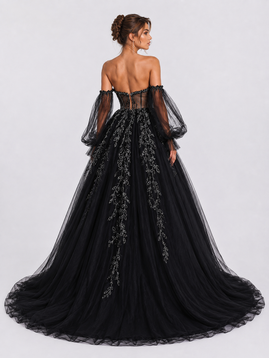 Elegant Off-the-Shoulder Beaded Lace Applique A-Line Wedding Dress with Chapel Train
