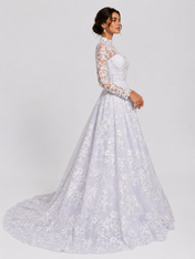 Elegant High Neck Long Sleeve Lace A-Line Wedding Dress with Chapel Train