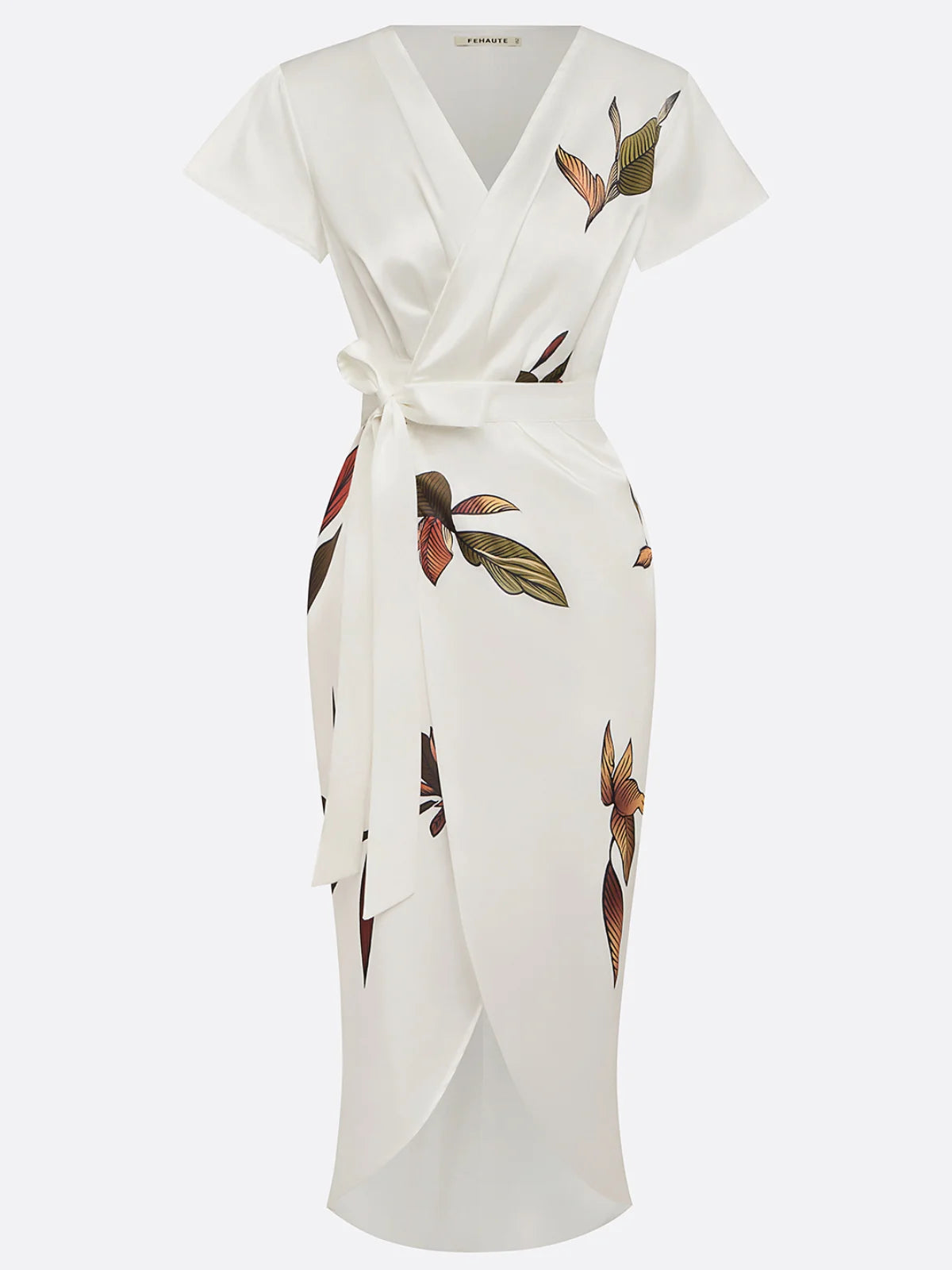 short sleeve satin wrap dress Charlene Deep V Neck Satin Wrap Dress/ Short Sleeves Wrap Dress/High Low Wrap Dress
