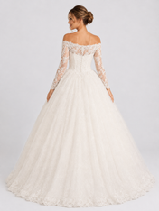 Elegant Off-the-Shoulder Long Sleeve Lace Applique A-Line Wedding Dress with Chapel Train