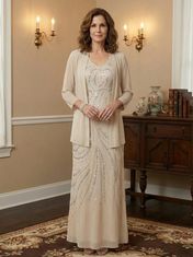 Sheath/Column V-Neck Ankle-Length Mother of the Bride Dresses with Jacket & Sequins