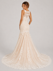Elegant Illusion High-Neck Lace Mermaid Wedding Dress with Sweep Train