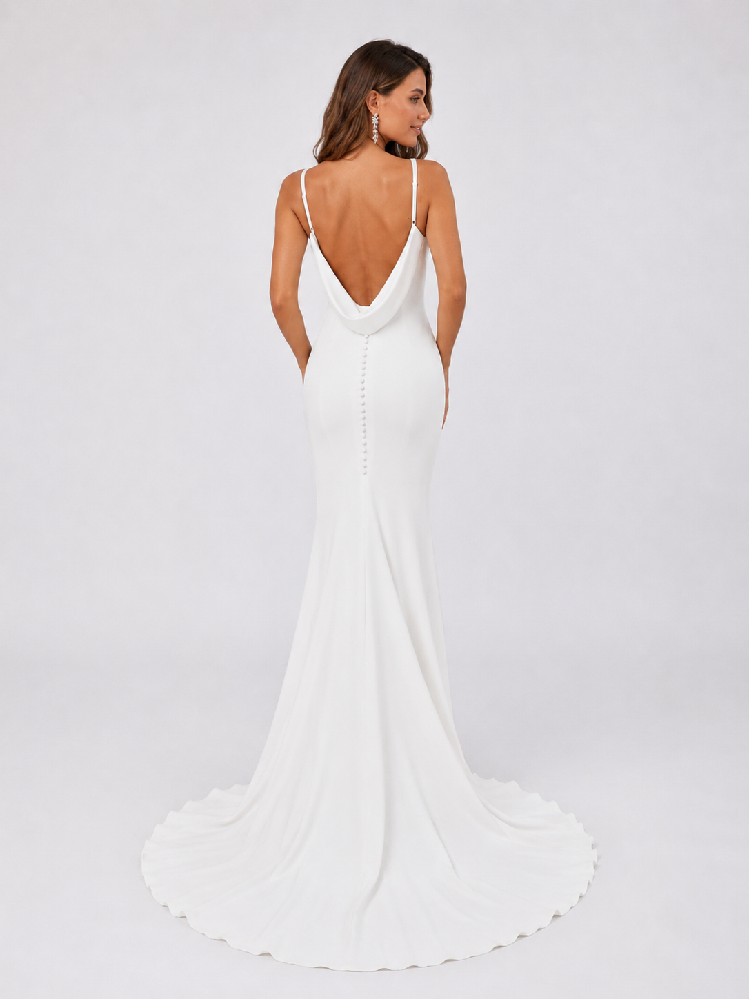 Elegant V-Neckline Cowl Back Satin Sheath Wedding Dress with Sweep Train