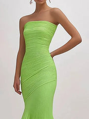 Prom Party Green Dress Strapless Pleated Long Prom Dress
