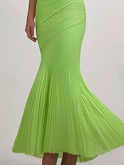 Prom Party Green Dress Strapless Pleated Long Prom Dress