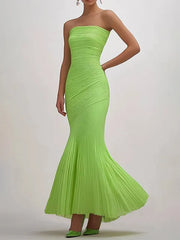 Prom Party Green Dress Strapless Pleated Long Prom Dress