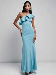 Party Dress Light Blue One Shoulder Neckline Ruffle Mermaid