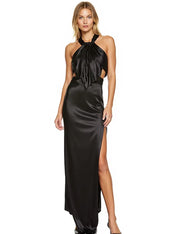 Party Dress Black Halter Neck Off Shoulder Maxi Dress
