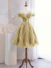 Whimsical Lavender Glitter Tulle Off-the-Shoulder Mini Homecoming Dress