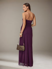 Grape Chiffon Off the Shoulder Sleeveless Asymmetrical Length Dress with High Slit
