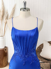 Red Mermaid Corset Spaghetti Straps Long Prom Dress with Appliques