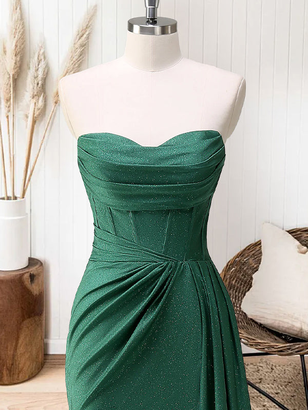 Glitter Royal Blue Strapless Mermaid Long Prom Dress with Slit