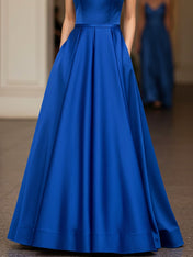 Royal Blue Sheath/Column V-Neck Floor-Length Satin Prom Dress