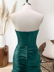 Green Mermaid Strapless Corset Tiered Long Prom Dress