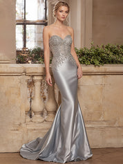 Silver Mermaid Sweetheart Satin Sequins Long Formal Dresses