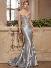 Silver Mermaid Sweetheart Satin Sequins Long Formal Dresses