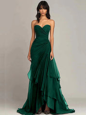 Green Mermaid Sweetheart Green Long Prom Party Dress with Ruffles