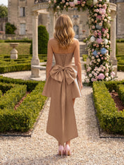 Architectural Blush Pink Strapless High-Low Satin Homecoming Mini Dress