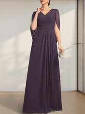 A-line V-Neck Floor-Length Chiffon Mother of the Bride Dress With Pleated