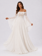Elegant Lace Applique Chiffon A-Line Wedding Dress with Sweep Train