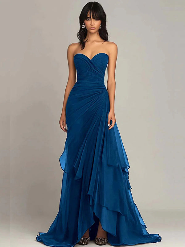 Green Mermaid Sweetheart Green Long Prom Party Dress with Ruffles