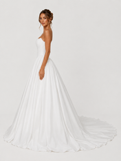 Elegant Strapless Corset Satin Ball Gown Wedding Dress with Chapel Train