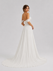 Elegant Off-the-Shoulder Lace Bodice Chiffon A-Line Wedding Dress with Chapel Train