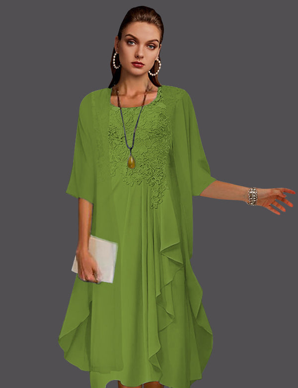Two Piece A-Line Chiffon Lace Sleeveless Jacket Dresses with Pleats Appliques
