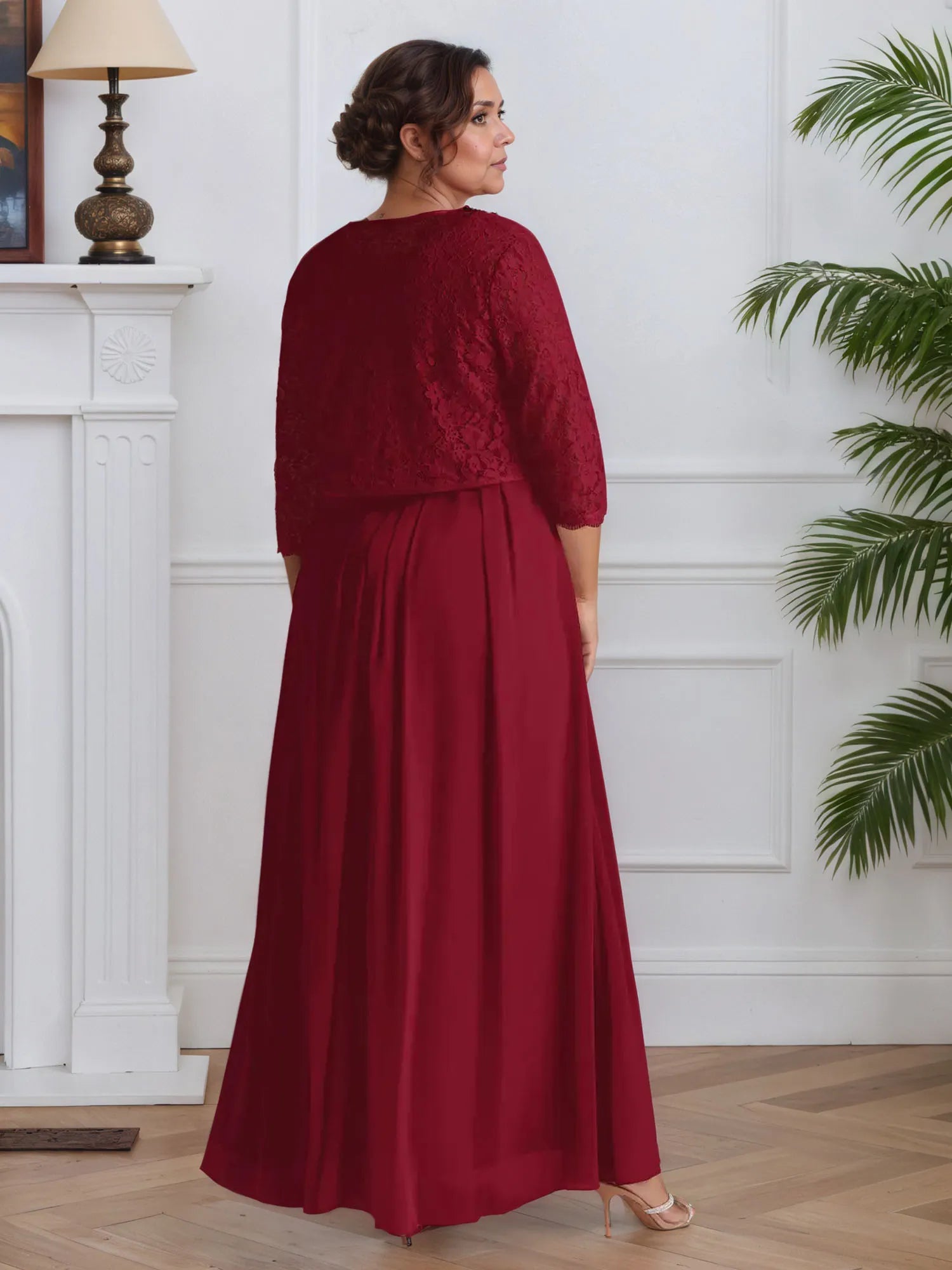 A-Line Square Neckline Lace Chiffon Mother of the Bride Dress