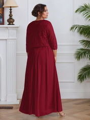 A-Line Square Neckline Lace Chiffon Mother of the Bride Dress