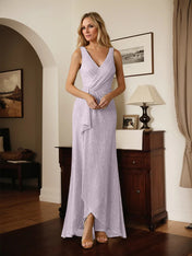 A-Line V-Neck Ruched Metallic Mesh Dress