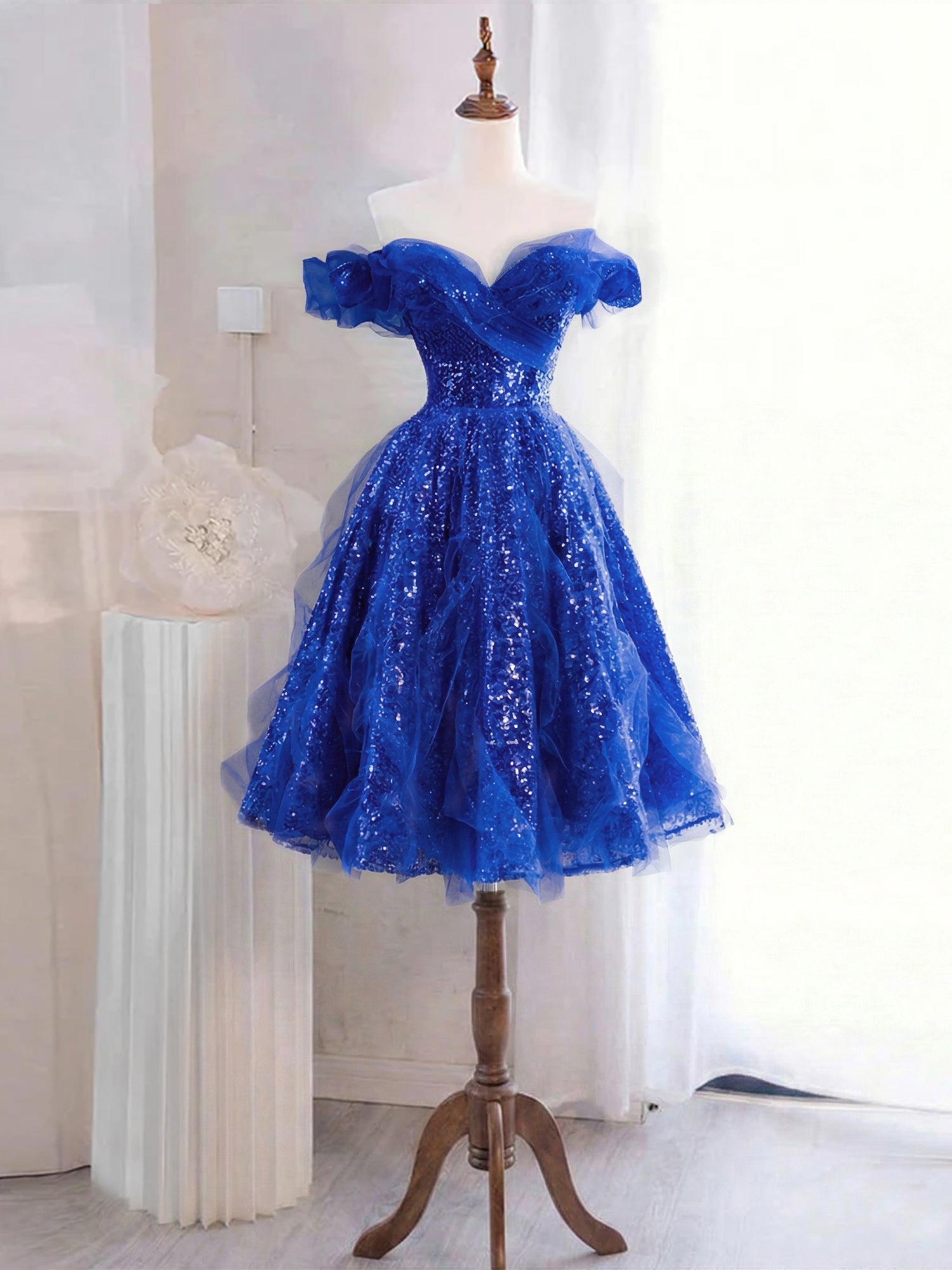 Whimsical Lavender Glitter Tulle Off-the-Shoulder Mini Homecoming Dress