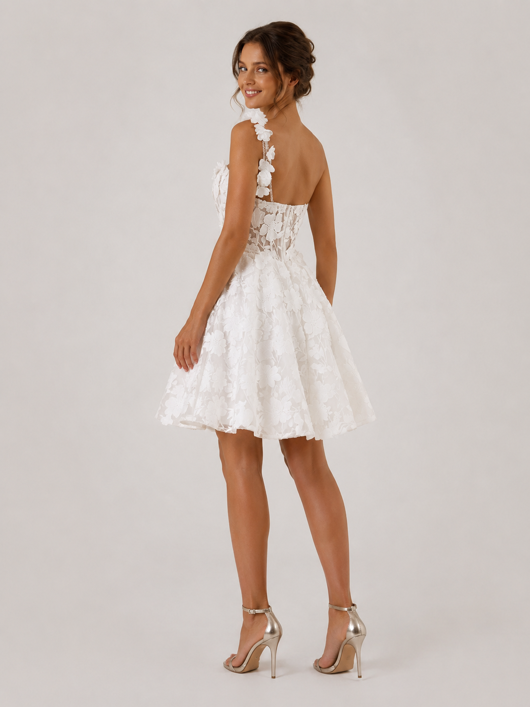 Charming One-Shoulder Floral Applique Short A-Line Wedding Dress