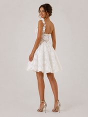 Charming One-Shoulder Floral Applique Short A-Line Wedding Dress