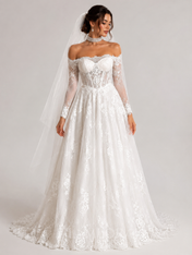 Elegant Off-the-Shoulder Lace Corset A-Line Wedding Dress with Chapel Train