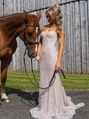 Light Blue Mermaid Spaghetti Straps Long Prom Dress with Beading