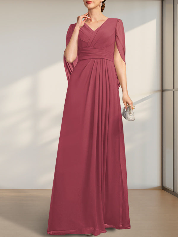 A-line V-Neck Floor-Length Chiffon Mother of the Bride Dress With Pleated