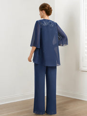 Chiffon Mother of the Bride Pantsuits with Sequins & Jacket