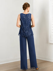 Chiffon Mother of the Bride Pantsuits with Sequins & Jacket