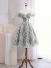 Whimsical Lavender Glitter Tulle Off-the-Shoulder Mini Homecoming Dress